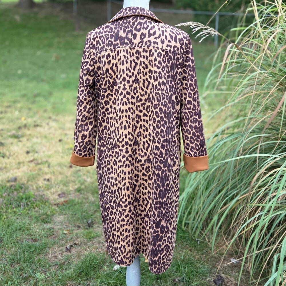 Zara Leopard Faux Suede Duster Jacket M Long Open Front Animal Print Coat - Picture 9 of 10